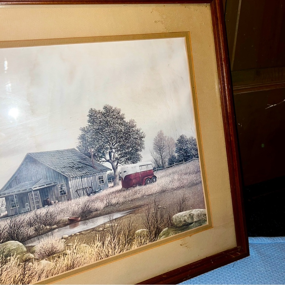 Vintage Gene Speck Art Wood Framed Print Country Landscape Wagon Barn - Picture 5 of 15